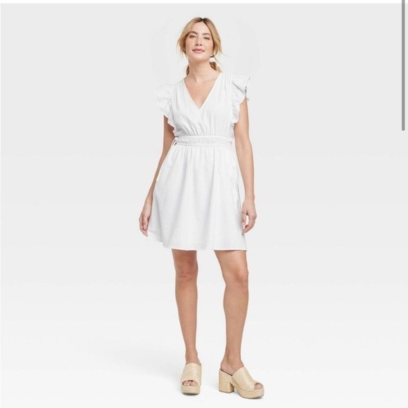 Women's Flutter Short Sleeve Dress - Universal Thread White XS NWT - Picture 1 of 2